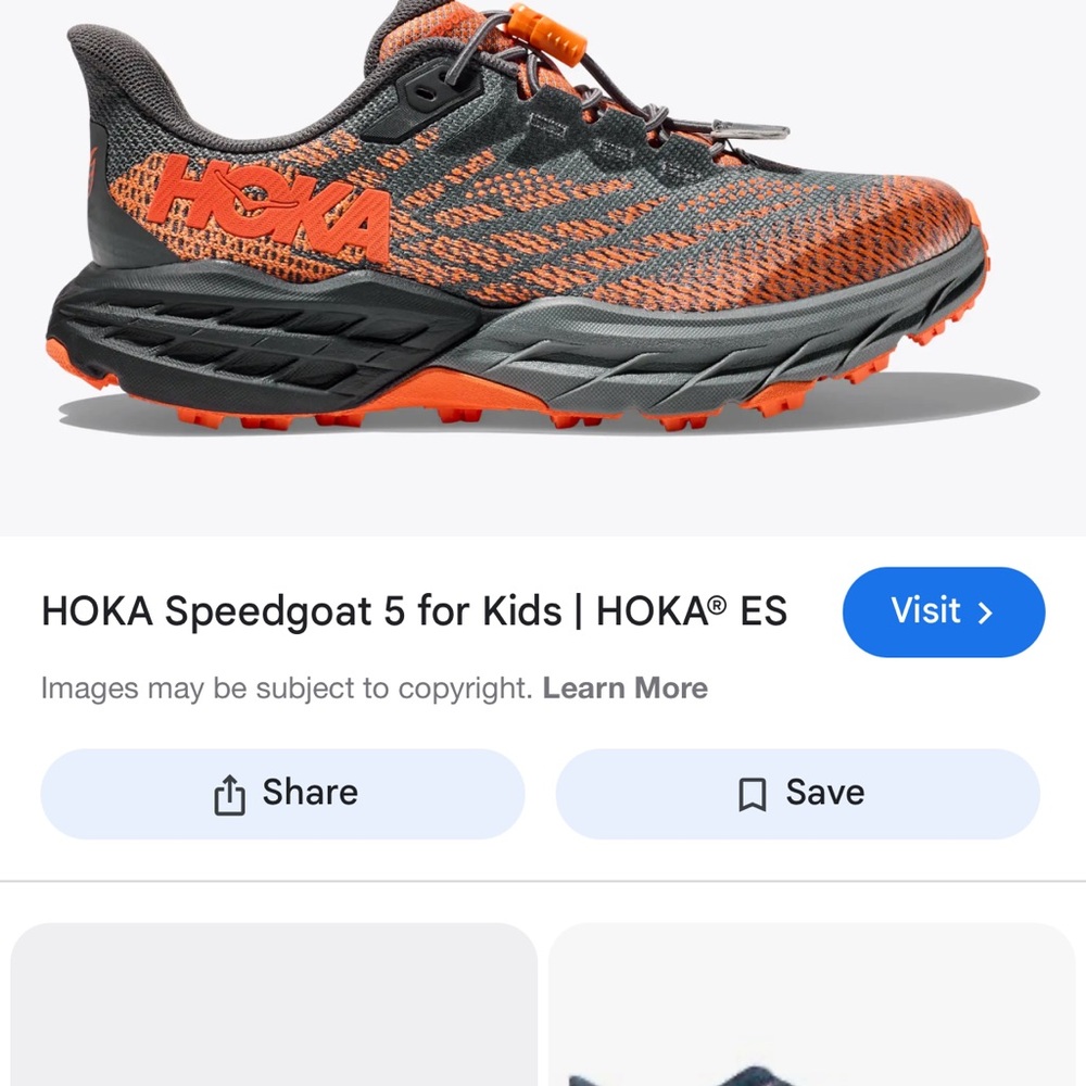 HOKA Kids Speedgoat 5 Trail Shoes - Orange and Gray Sz 5